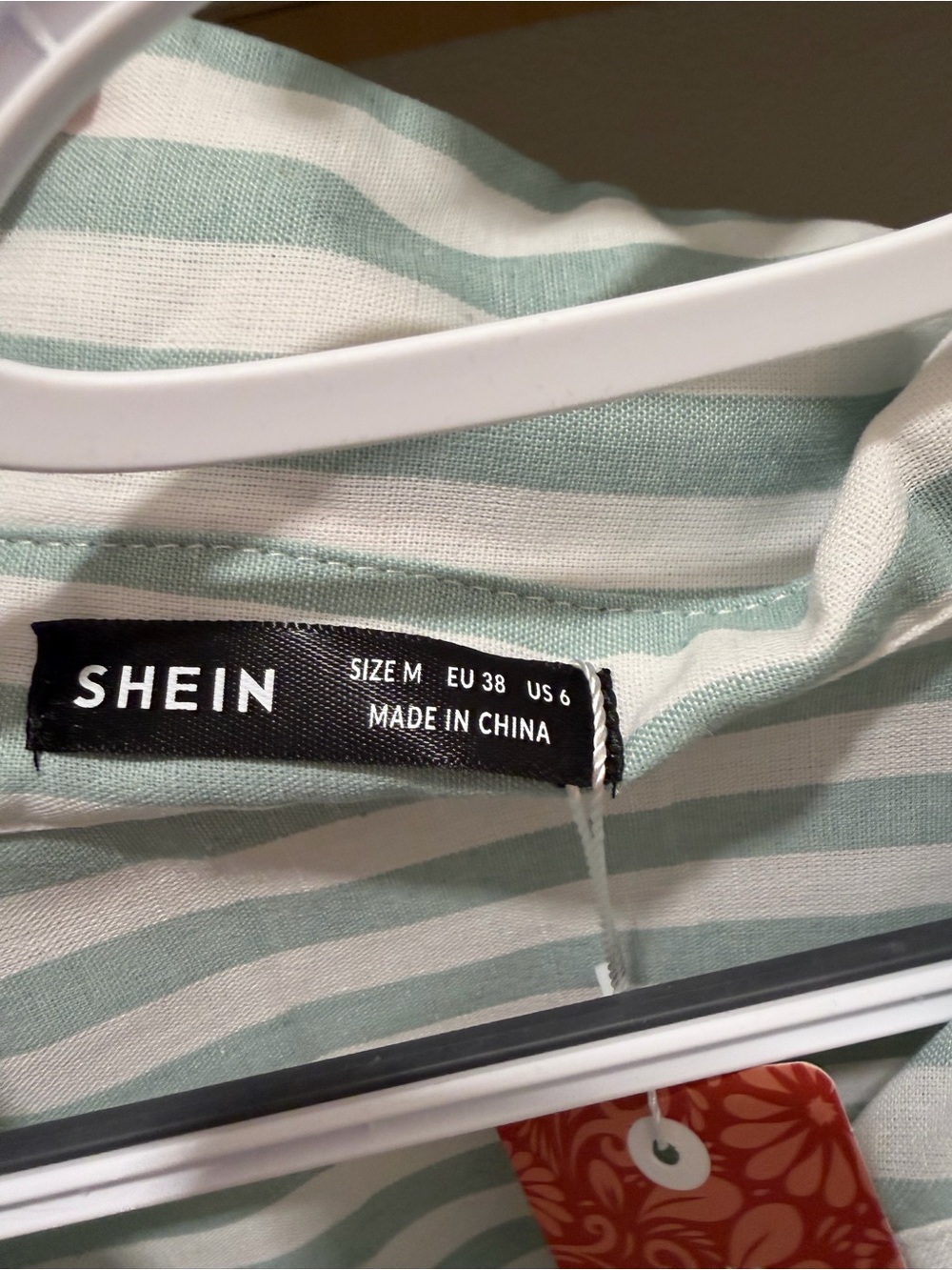 SHEIN BOHO Mint and White Striped Button-Up Shirt with Ruffle Hem - Picture 3 of 3